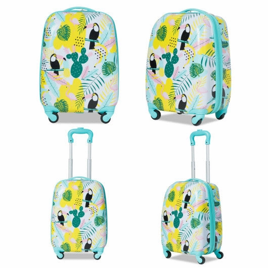 2 Pieces Kid's Luggage Set 12-Inch Backpack and 16-Inch Rolling Suitcase Travel - Flamingo