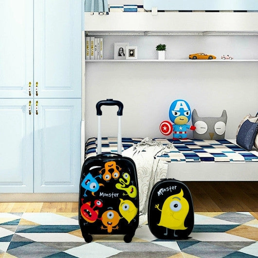 2 Pieces Kids Luggage Set 12 Inch Backpack and 16 Inch Rolling Suitcase - Monsters