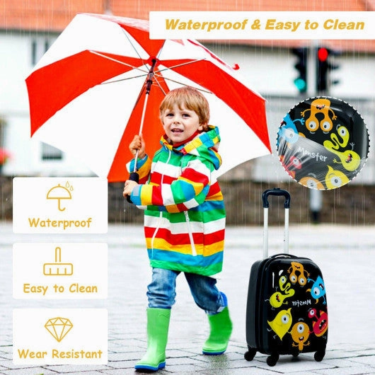 2 Pieces Kids Luggage Set 12 Inch Backpack and 16 Inch Rolling Suitcase - Monsters