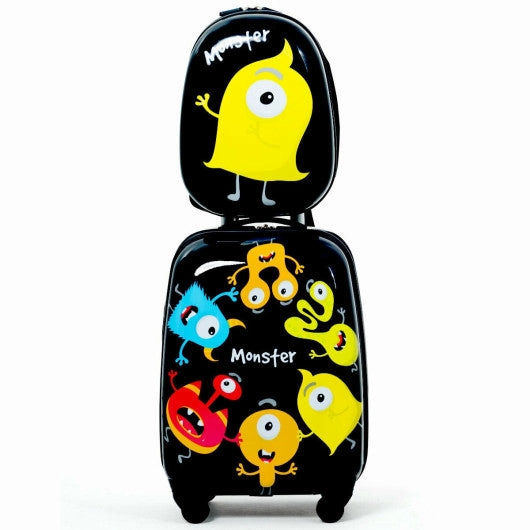 2 Pieces Kids Luggage Set 12 Inch Backpack and 16 Inch Rolling Suitcase - Monsters