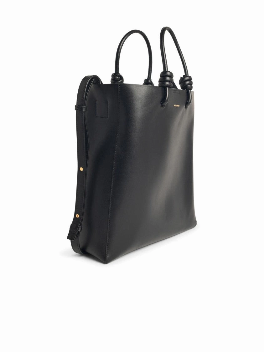 'Tote' Black Leather Crossbody Bag