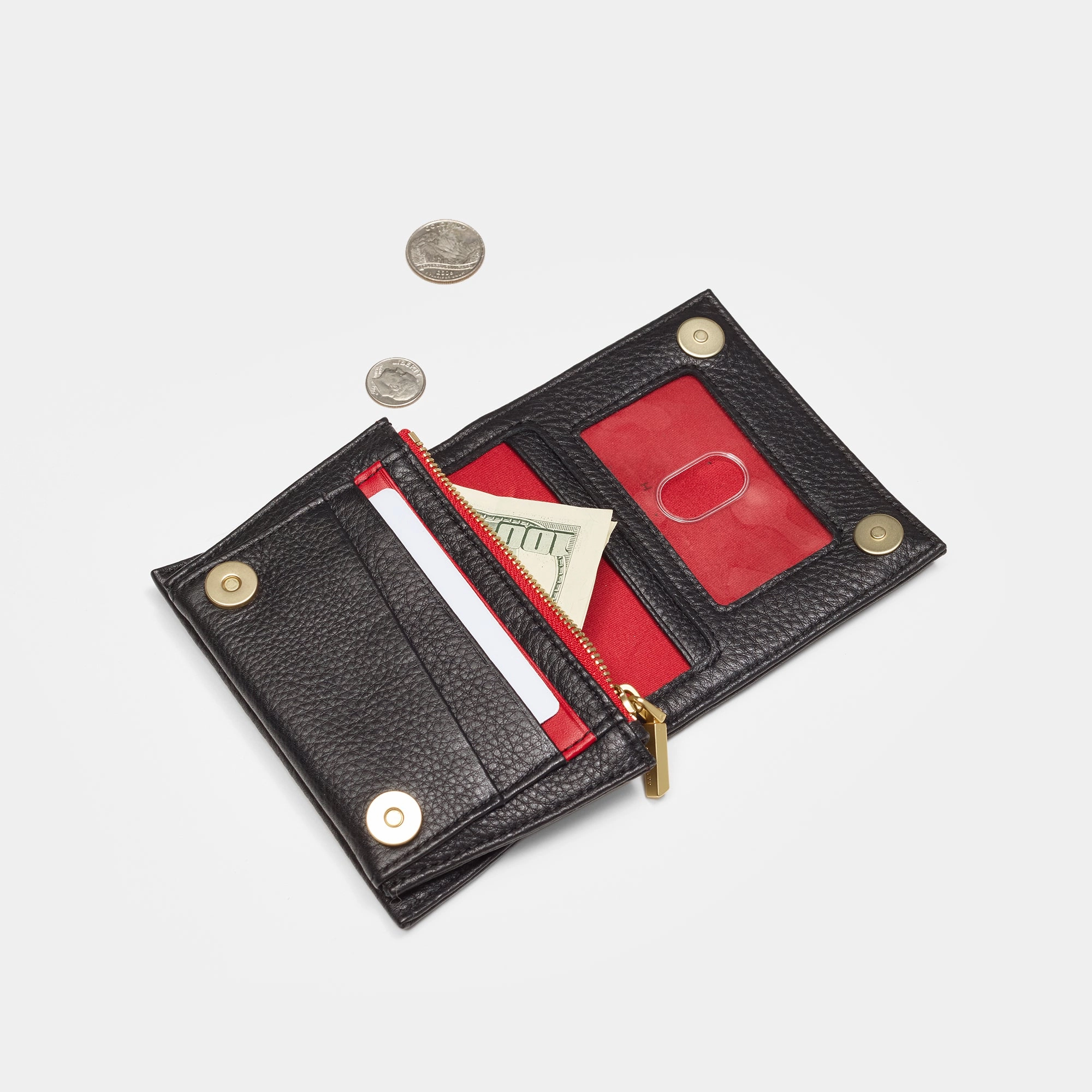 Allen Wallet | Black/Brushed Gold Red Zip