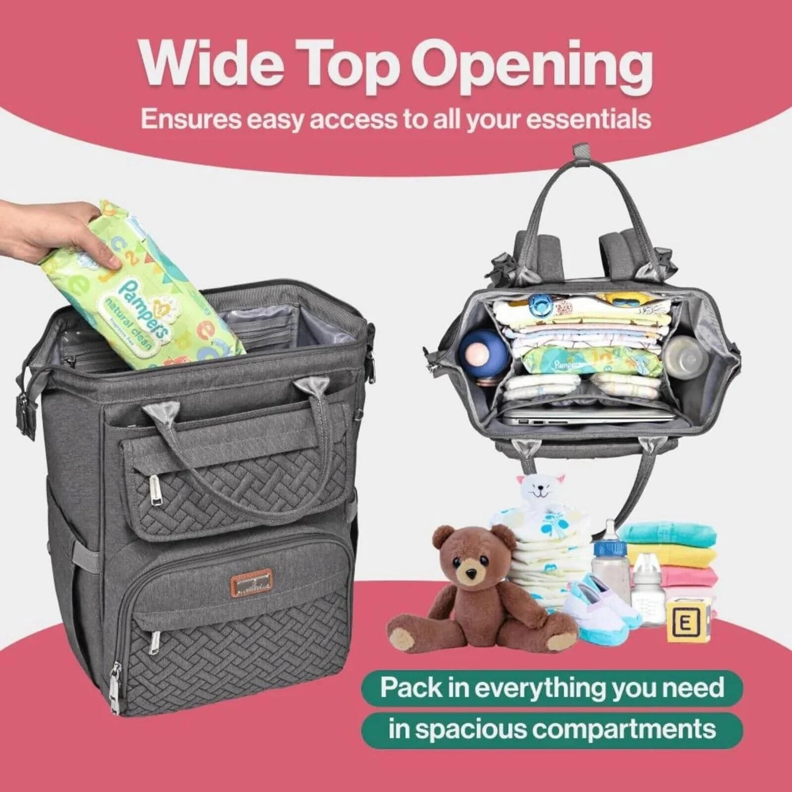 BabbleRoo Wide Top Nappy Backpack - Dark Grey
