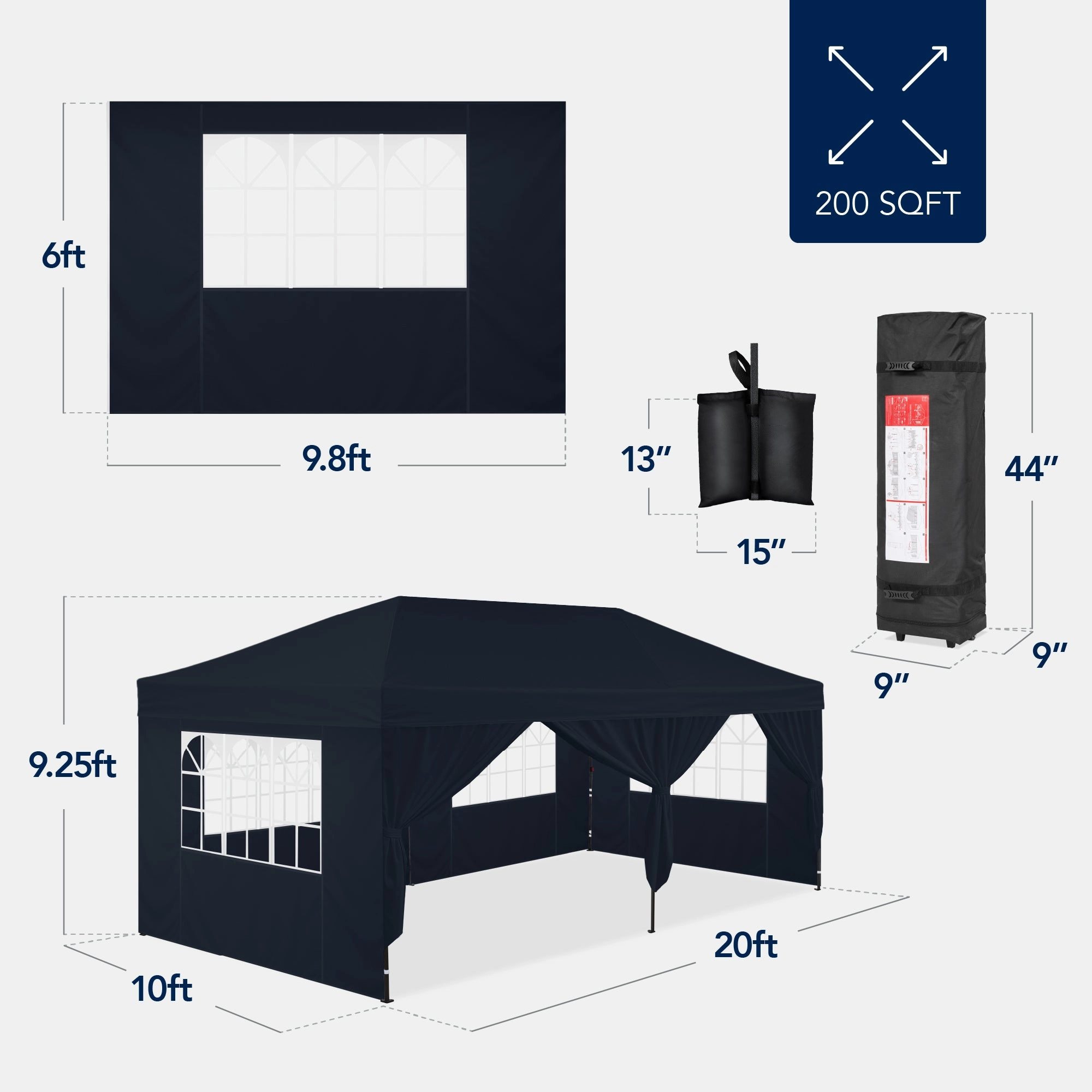 Best Choice Products 10x20ft Party Tent Pop Up Canopy Easy Setup w/ 1-Button Setup, Wheeled Case, 4 Weight Bags - Navy