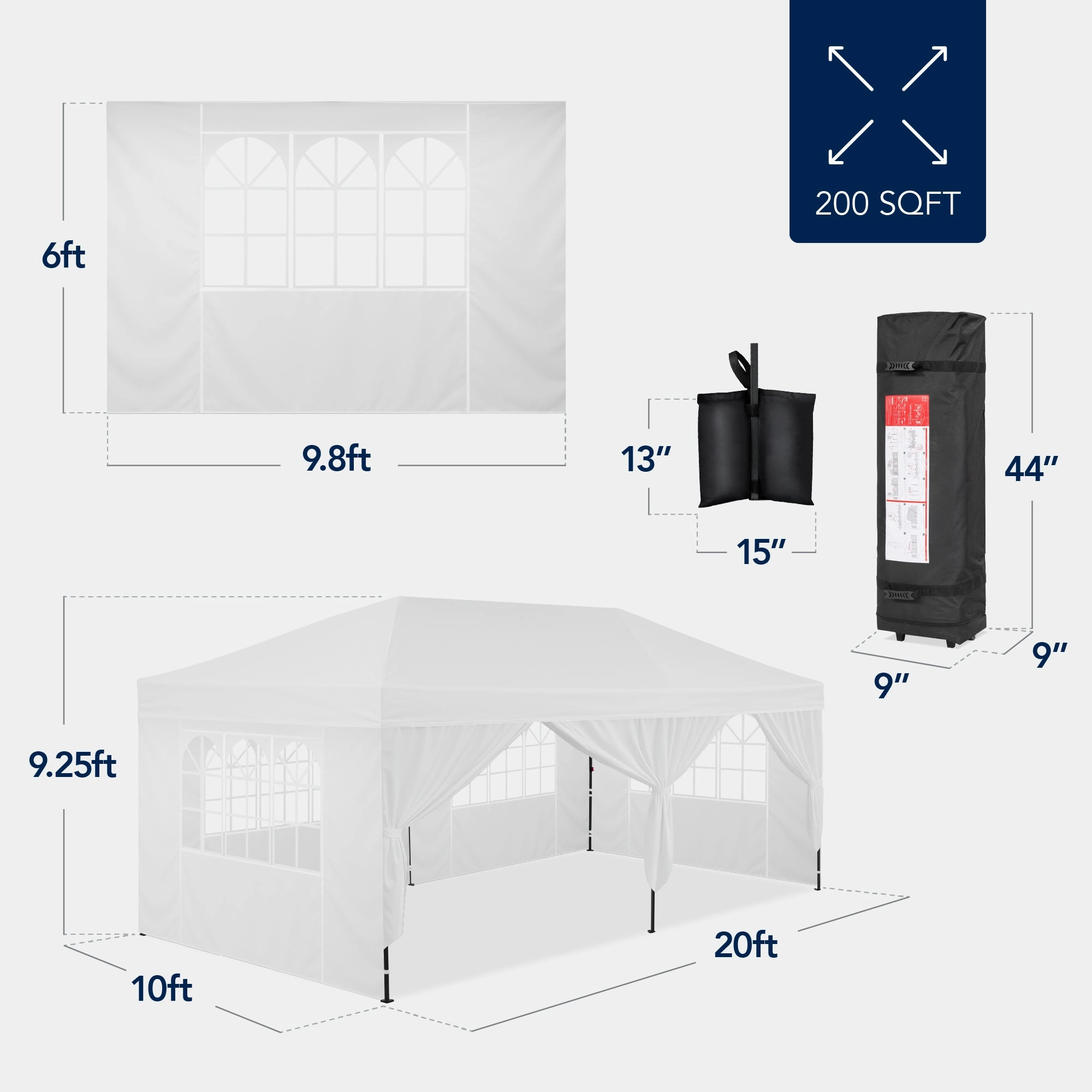 Best Choice Products 10x20ft Party Tent Pop Up Canopy Easy Setup w/ 1-Button Setup, Wheeled Case, 4 Weight Bags - White
