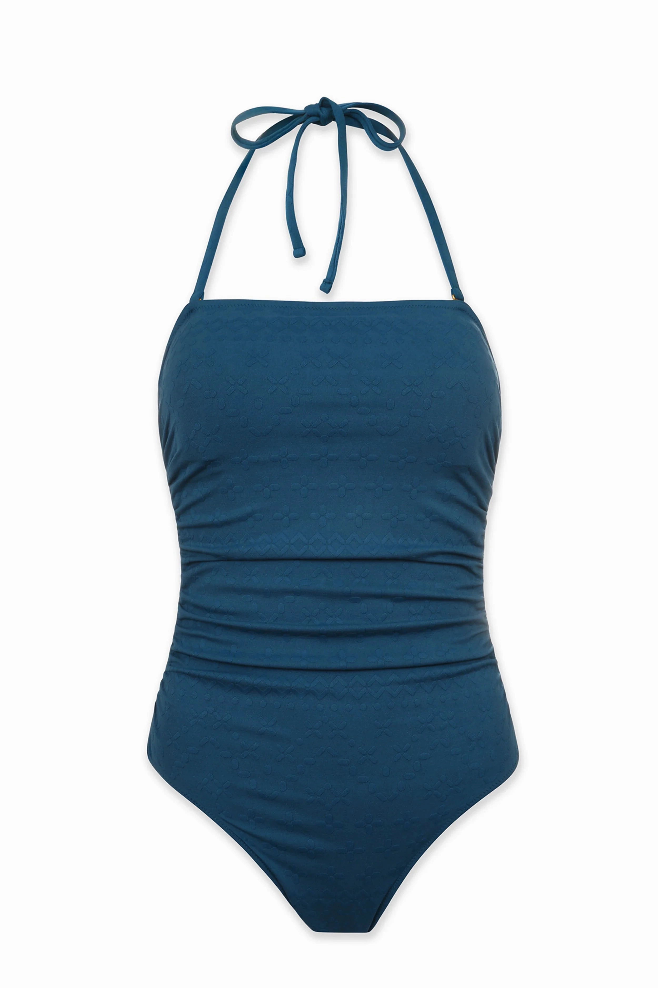 Classic Bandeau One-Piece  |  Jacquard Textured Marine Blue