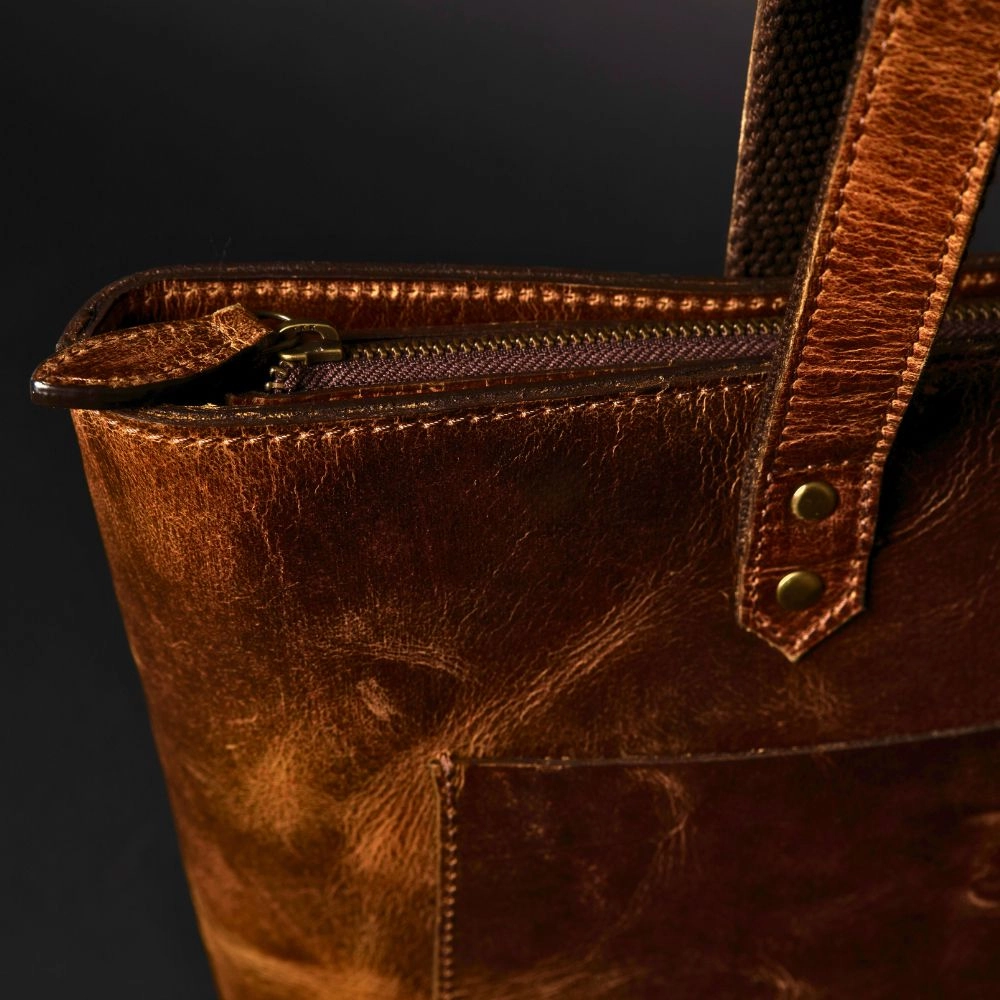 Classic Cognac Leather Tote Bag
