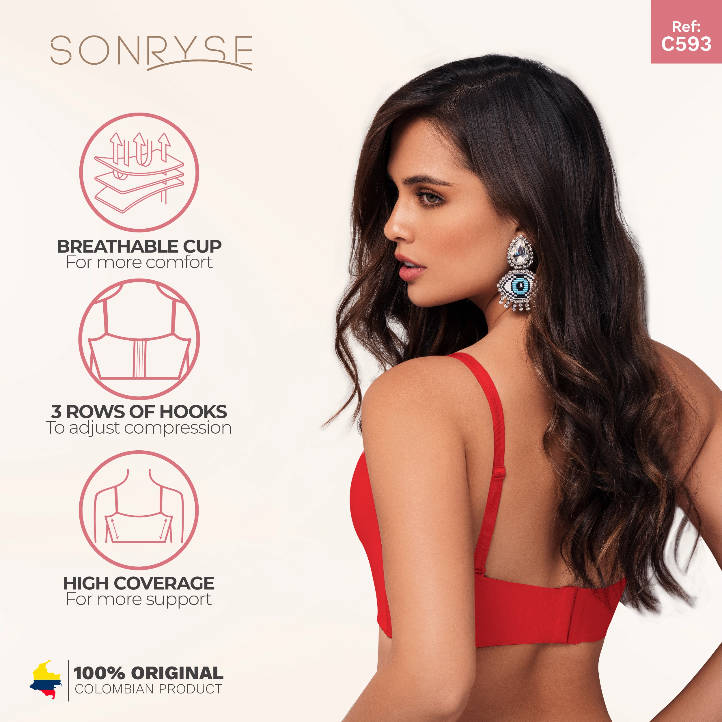 Daily Use Bra Breathable whole cup & Wide seamless back Sonryse C593