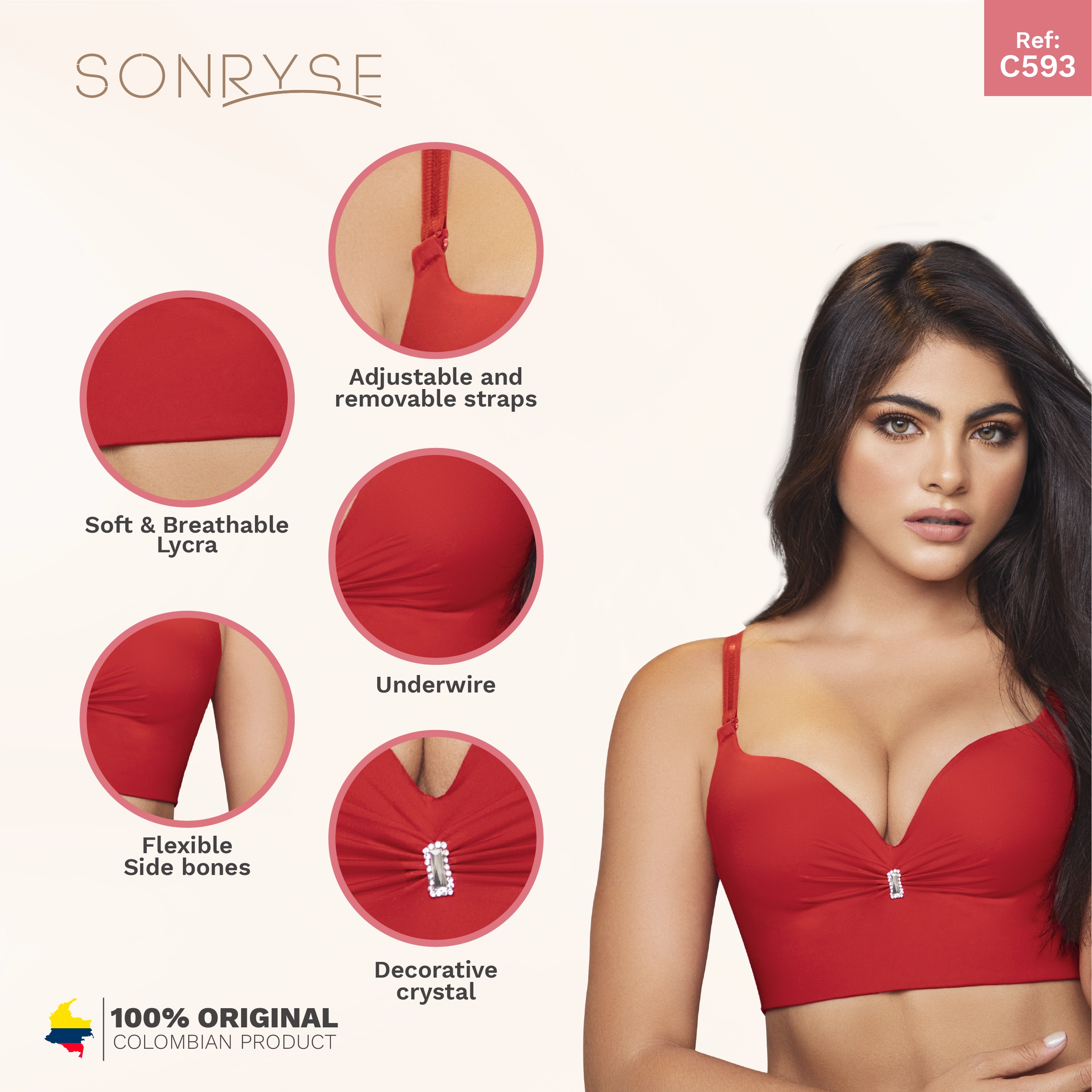 Daily Use Bra Breathable whole cup & Wide seamless back Sonryse C593