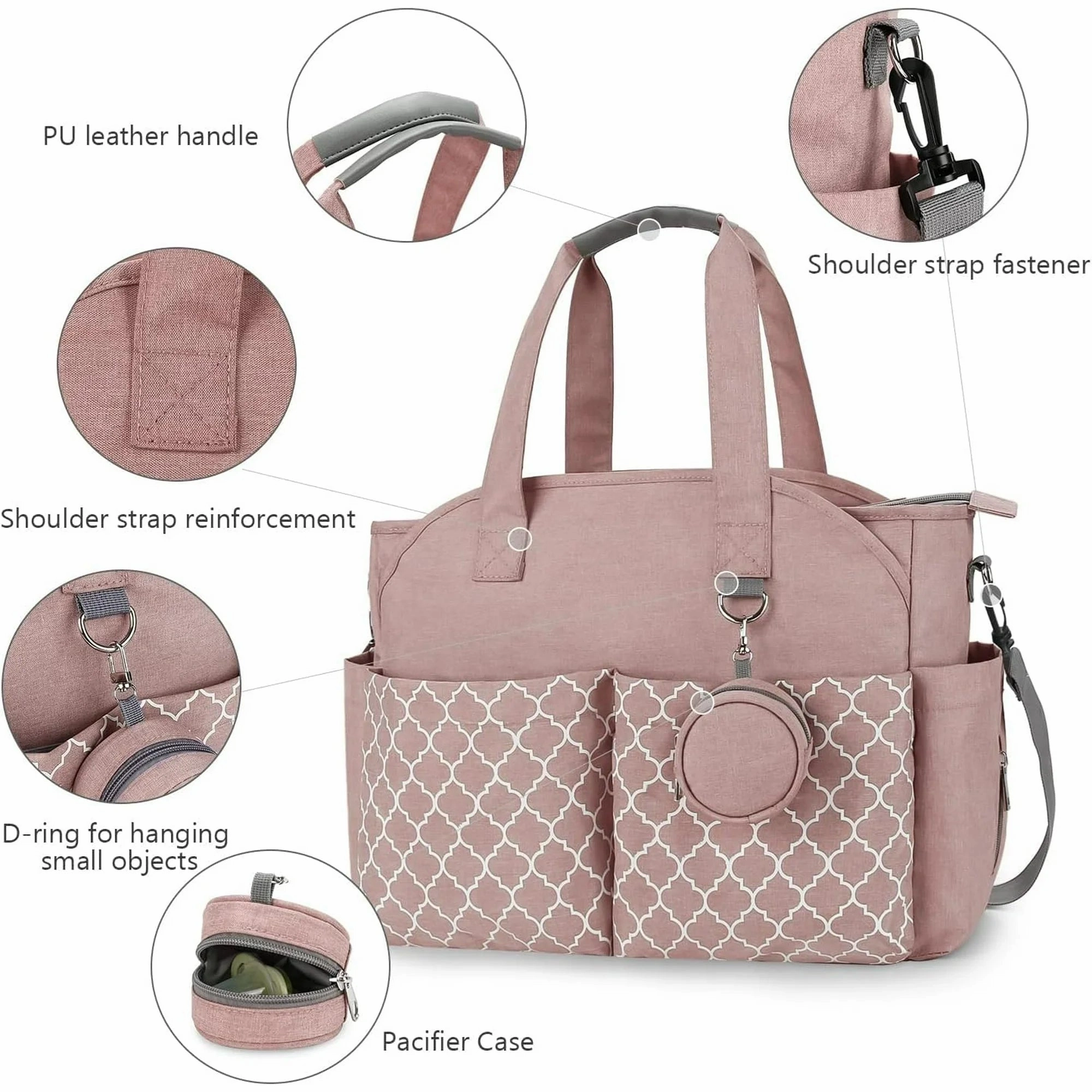 esunarty Diaper Bag Tote Baby Changing Bag Large Baby Bags for Mom, Pink