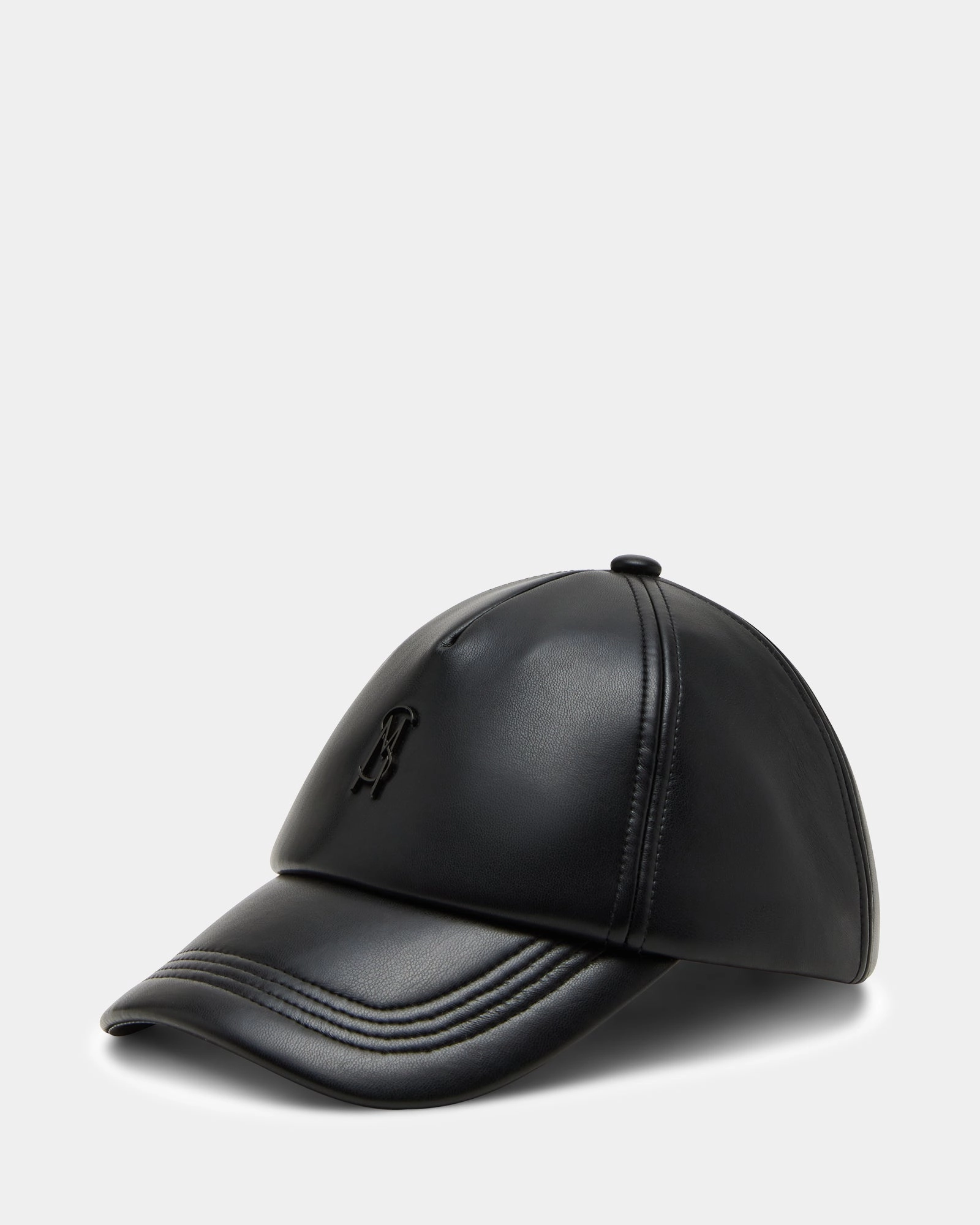 FAUX LEATHER PUFFER BASEALL CAP BLACK