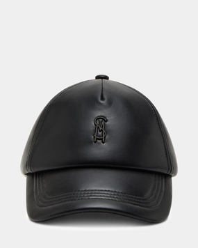 FAUX LEATHER PUFFER BASEALL CAP BLACK