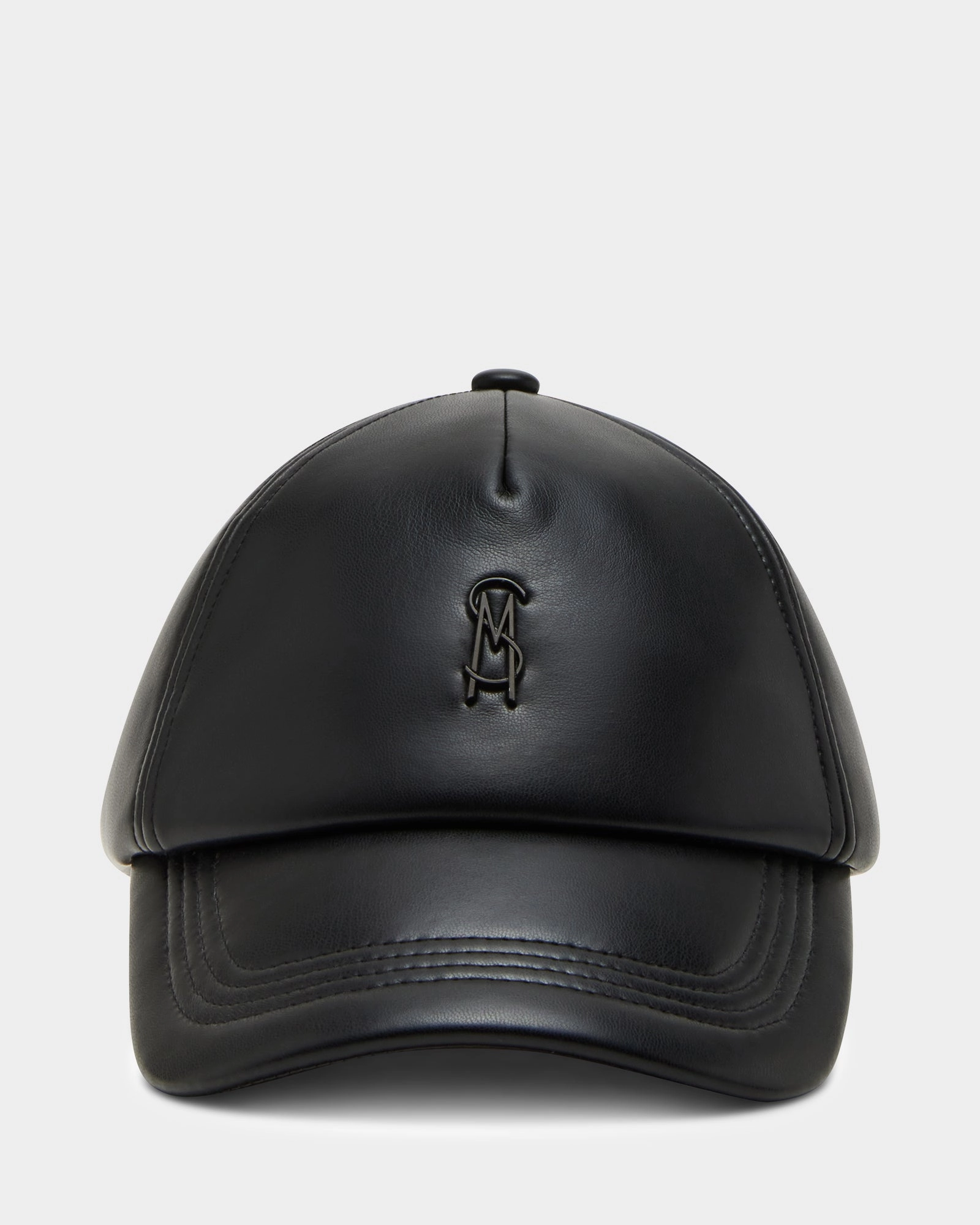 FAUX LEATHER PUFFER BASEALL CAP BLACK