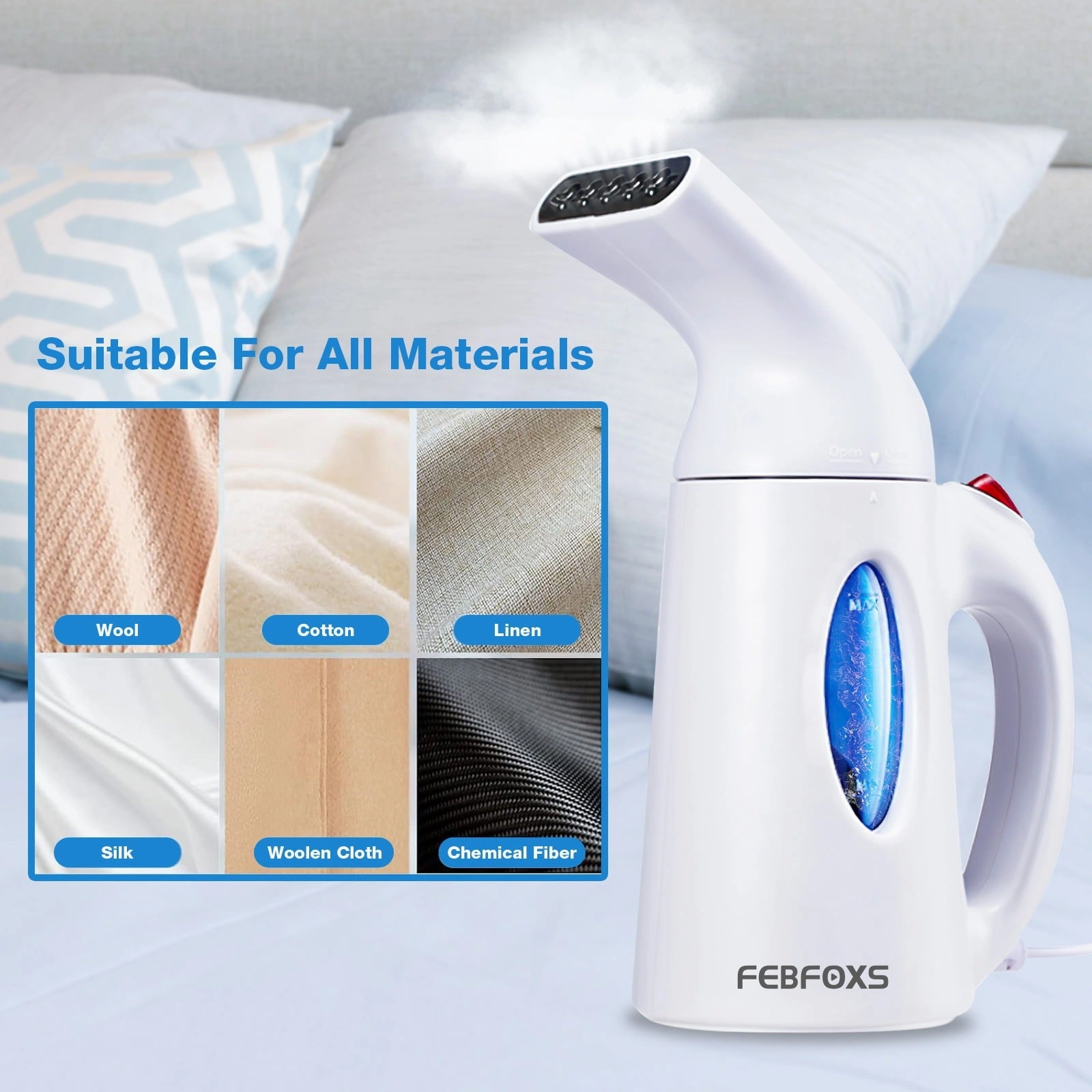 FEBFOXS 700w Portable Garment Steamer Auto Shut-off Function White