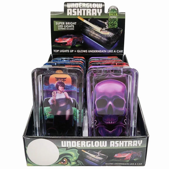 Glass Ashtray with LED Light Design - 6 Pieces Per Retail Ready Display 23103