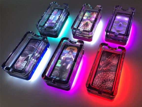Glass Ashtray with LED Light Design - 6 Pieces Per Retail Ready Display 23103