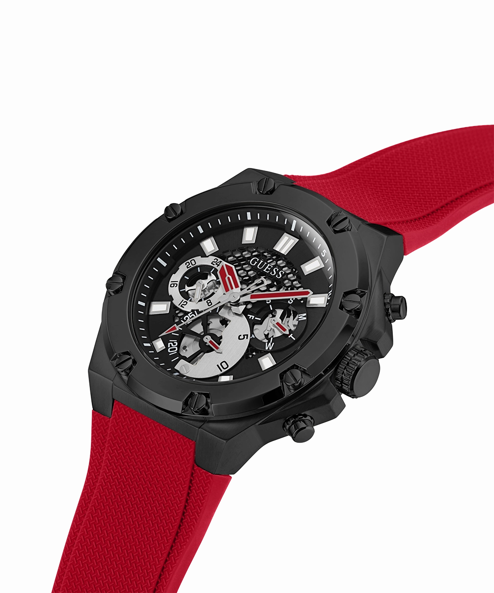 GUESS Mens Red Black Multi-function Watch
