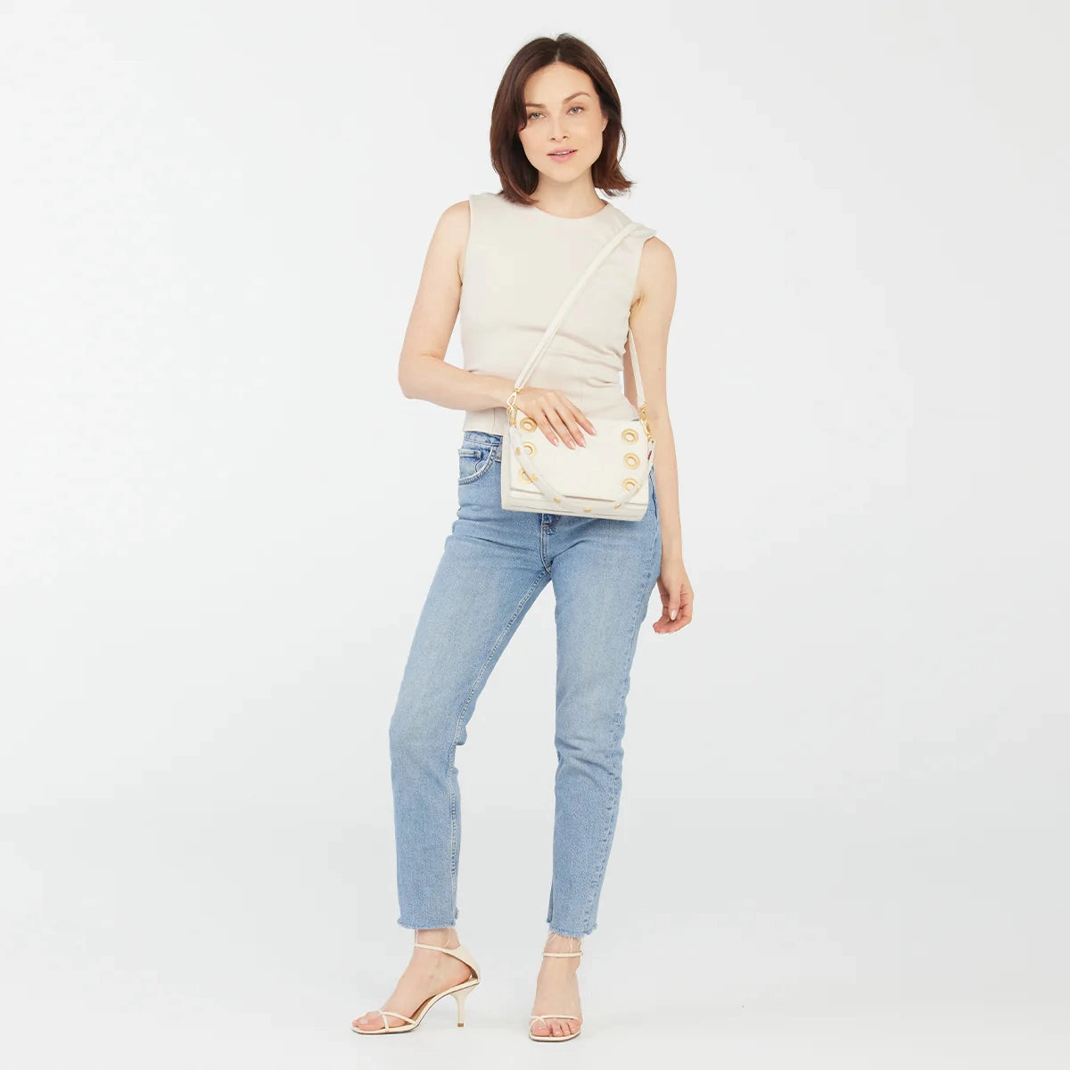Hammitt Montana Leather Clutch Sml Handbag Calla Lily White/Brushed Gold