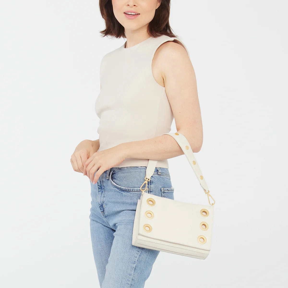 Hammitt Montana Leather Clutch Sml Handbag Calla Lily White/Brushed Gold