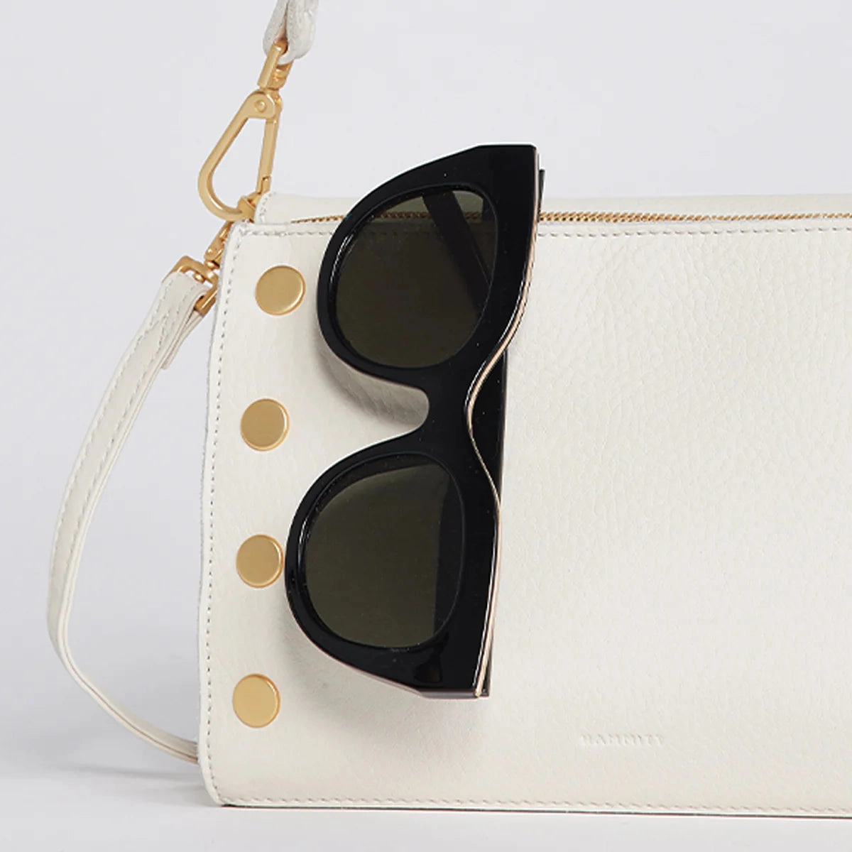 Hammitt Montana Leather Clutch Sml Handbag Calla Lily White/Brushed Gold