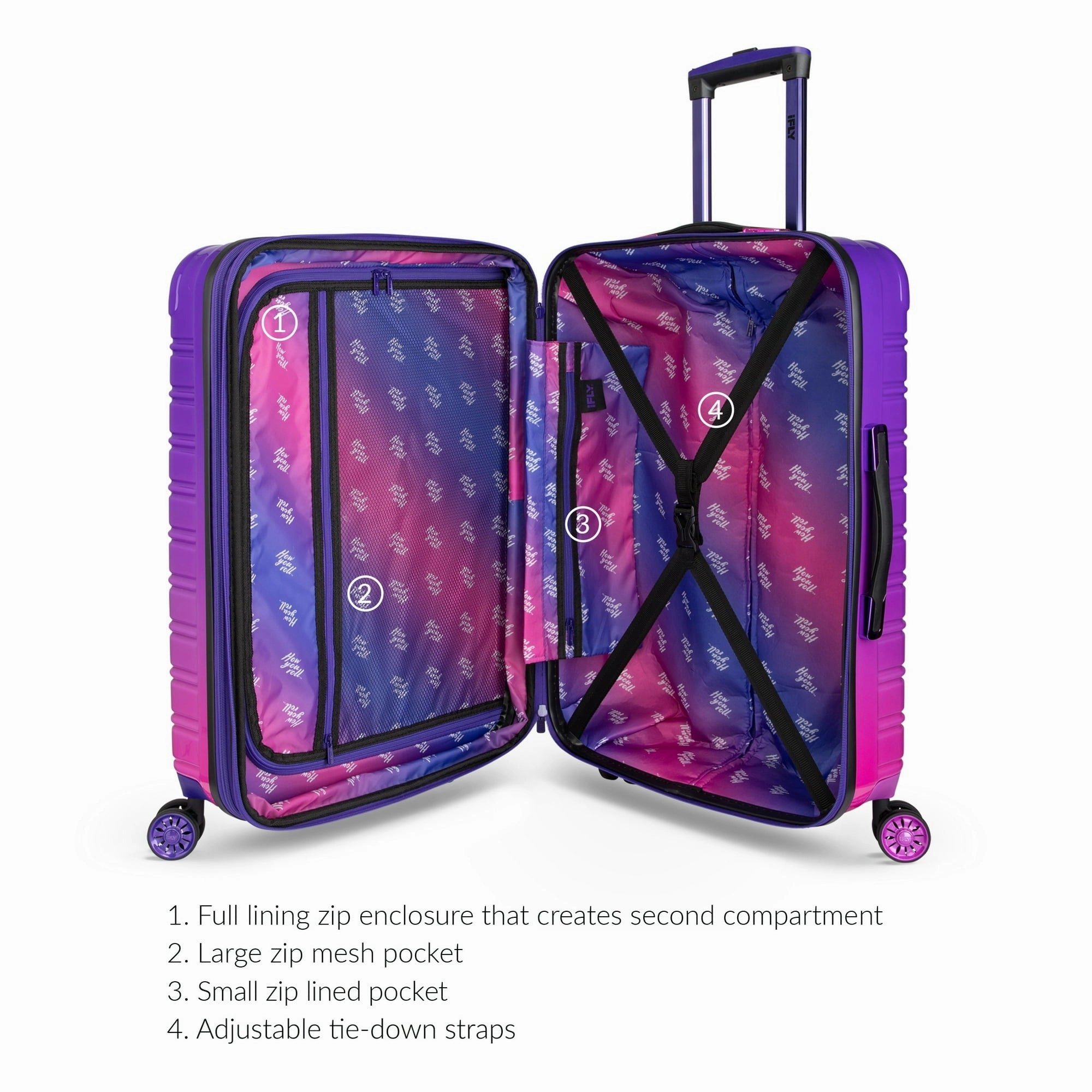 iFLY 9-H486FT-24 Hardside Fibertech Luggage 24" Checked Luggage, Midnight Berry