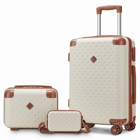 Joyway TR011-20 3 Piece Carry-On Luggage Set W/Swivel Wheel Combination Lock Lightweight Hard Shell Set - Beige