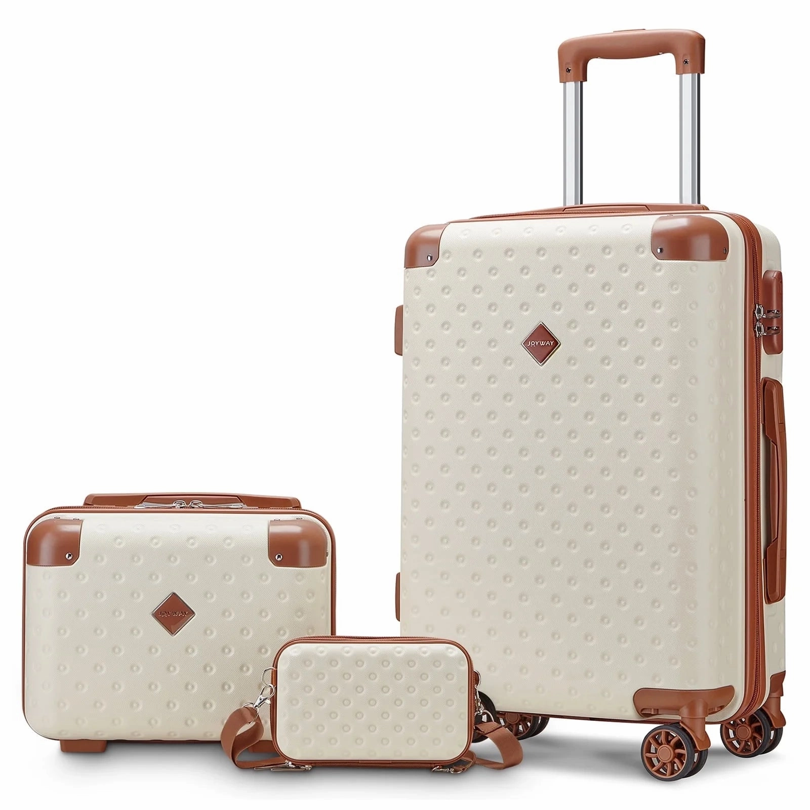 Joyway TR011-20 3 Piece Carry-On Luggage Set W/Swivel Wheel Combination Lock Lightweight Hard Shell Set - Beige