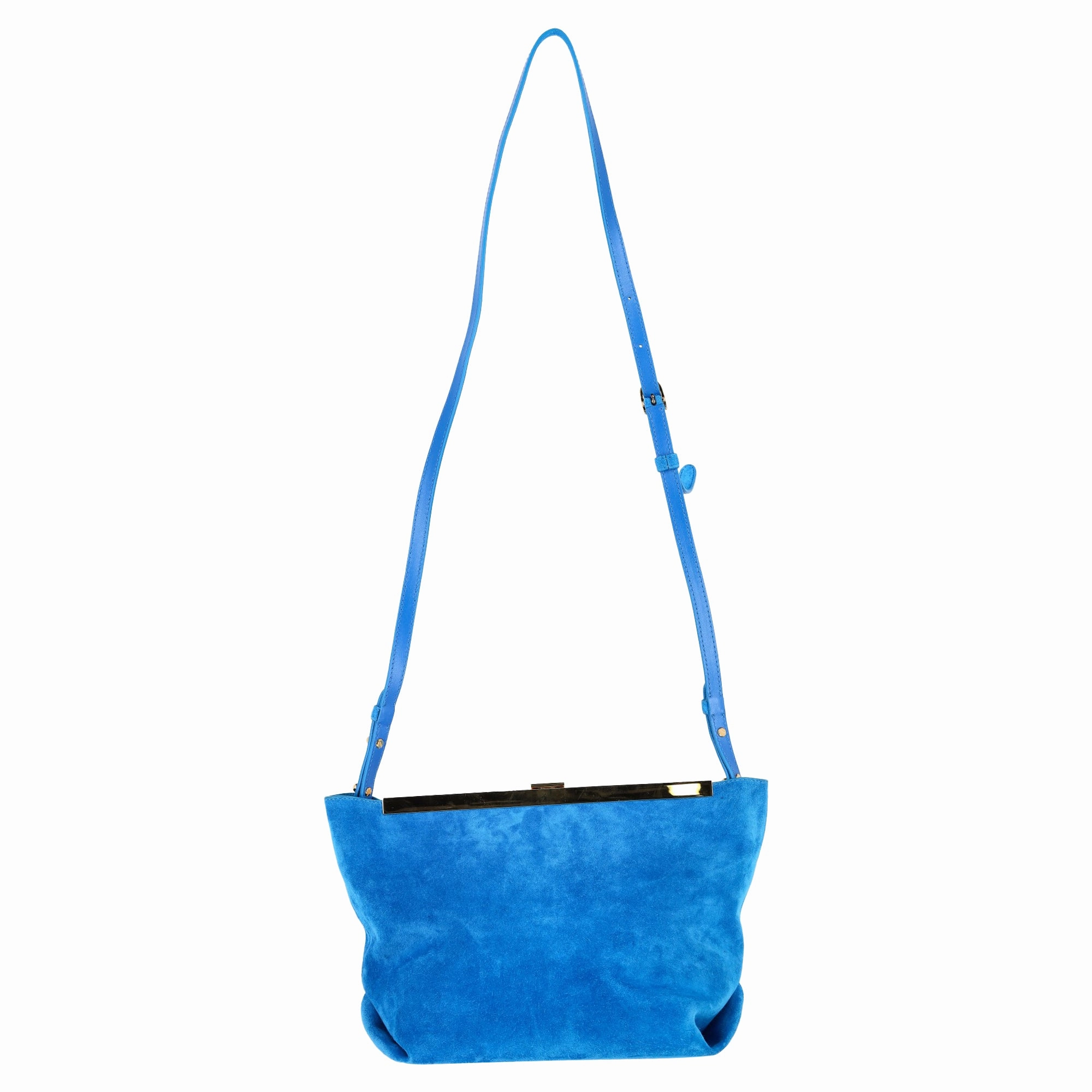 Khaite Augusta Clutch Bag with Strap in Blue Suede