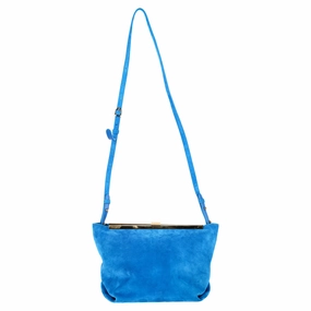 Khaite Augusta Clutch Bag with Strap in Blue Suede