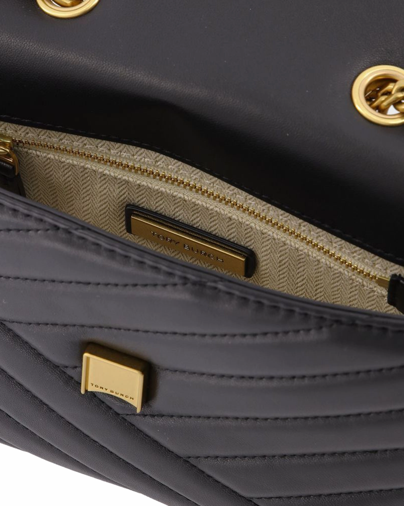 Kira Chevron Small Hobo Bag - Tory Burch -  Black - Leather