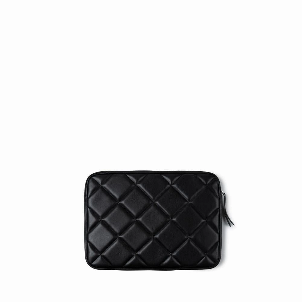 La Jasmyn - Pochette d'ordinateur matelassée en cuir vegan noire (16 pouces)