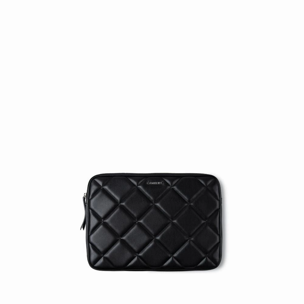 La Jasmyn - Pochette d'ordinateur matelassée en cuir vegan noire (16 pouces)