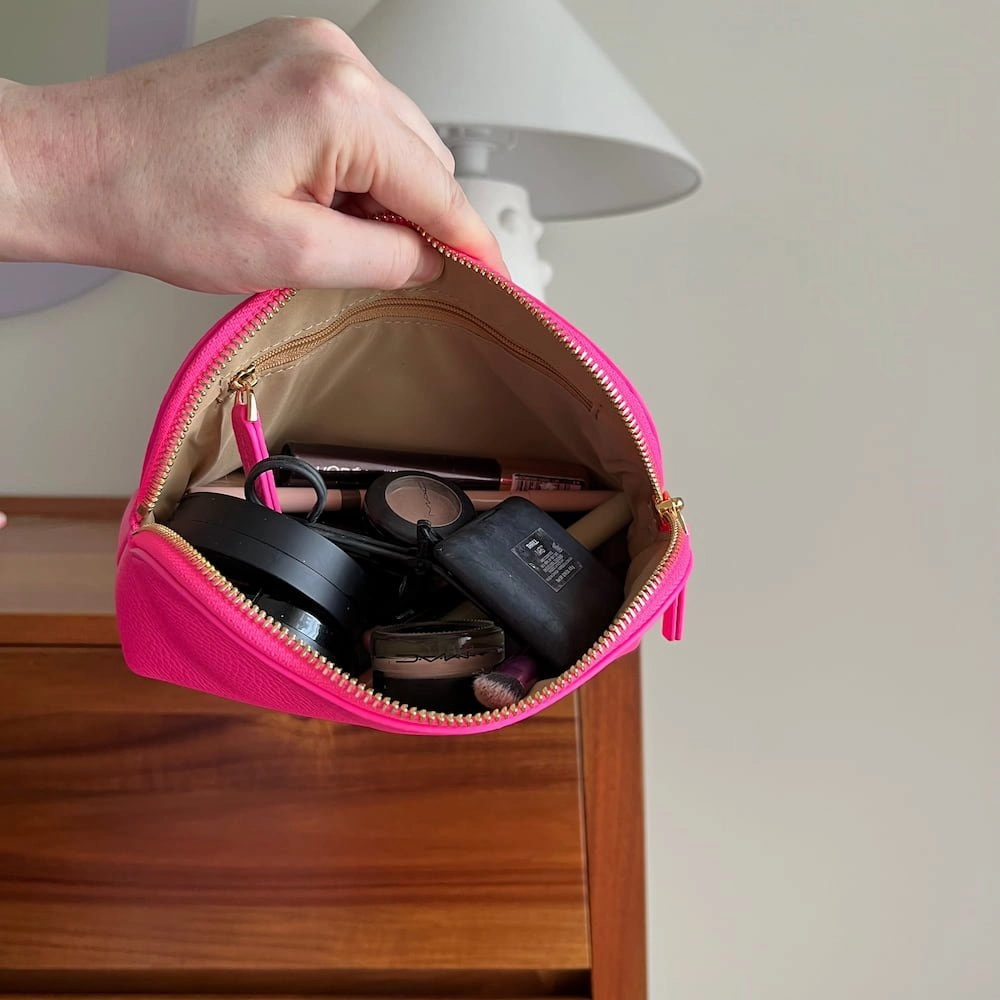 Leather Makeup Case -- Neon Pink