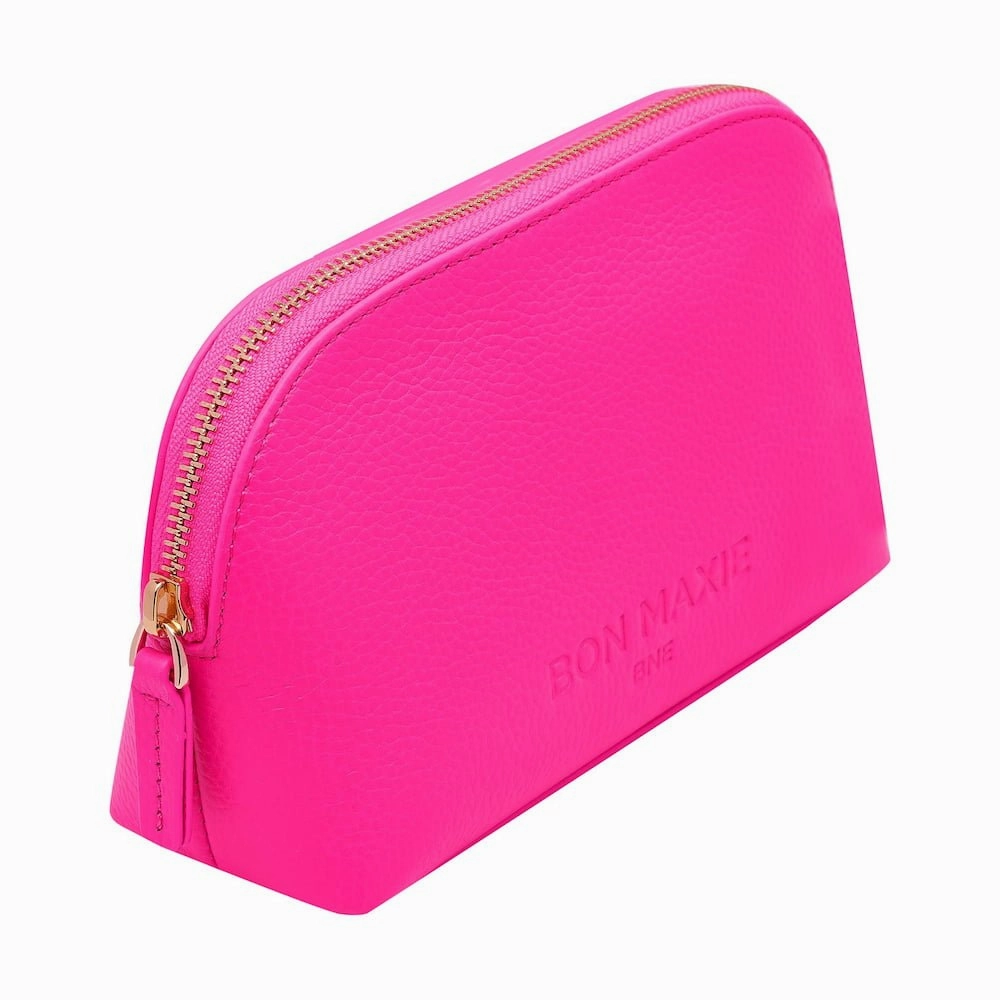 Leather Makeup Case -- Neon Pink