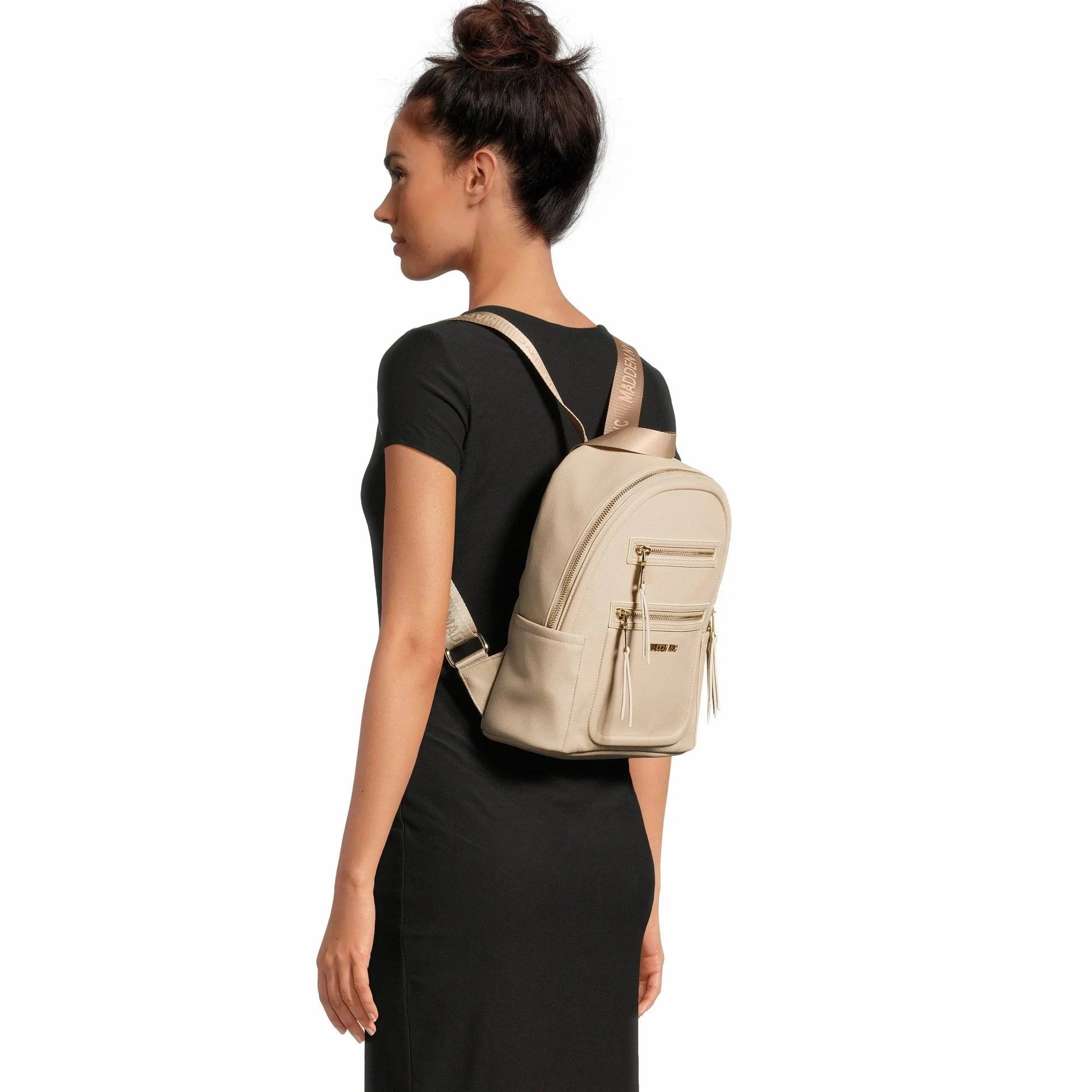Madden NYC Women's Mini Backpack with Embellished Pouch, Beige