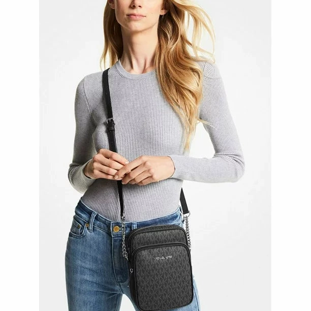 MICHAEL KORS 35F1STVC2B-001 Women's Jet Set Travel Medium Logo Crossbody Bag, Black