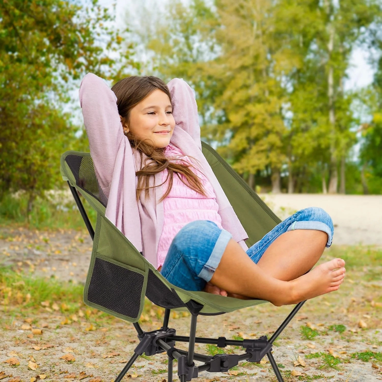 MOON LENCE Portable Camping Chair Backpacking Chair Ultralight 2.7 LBS Folding Chair, Green - Super Easy Setup