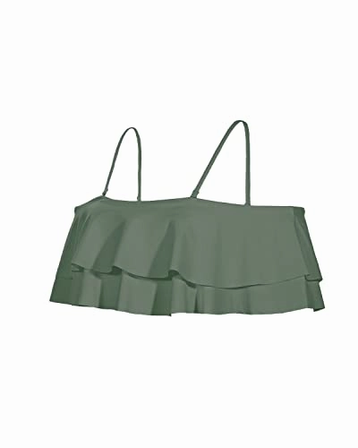 Pull-Up Tiered Ruffled Bikini Top Padded Bras-Army Green