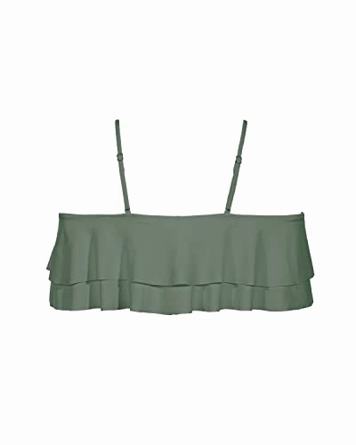 Pull-Up Tiered Ruffled Bikini Top Padded Bras-Army Green