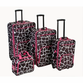 Rockland Fashion 4-Pc. Luggage Set-Animal Print - PINK GIRAFFE ONE SIZE