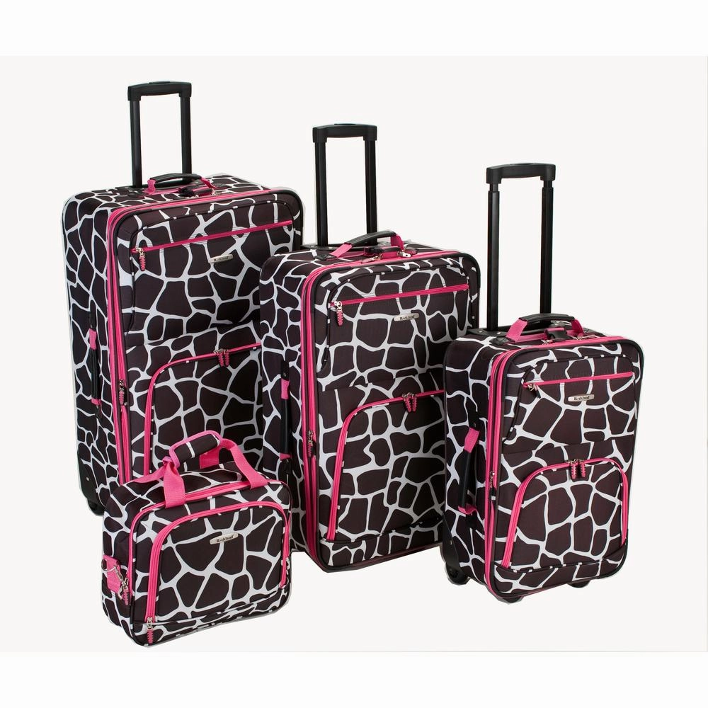Rockland Fashion 4-Pc. Luggage Set-Animal Print - PINK GIRAFFE ONE SIZE