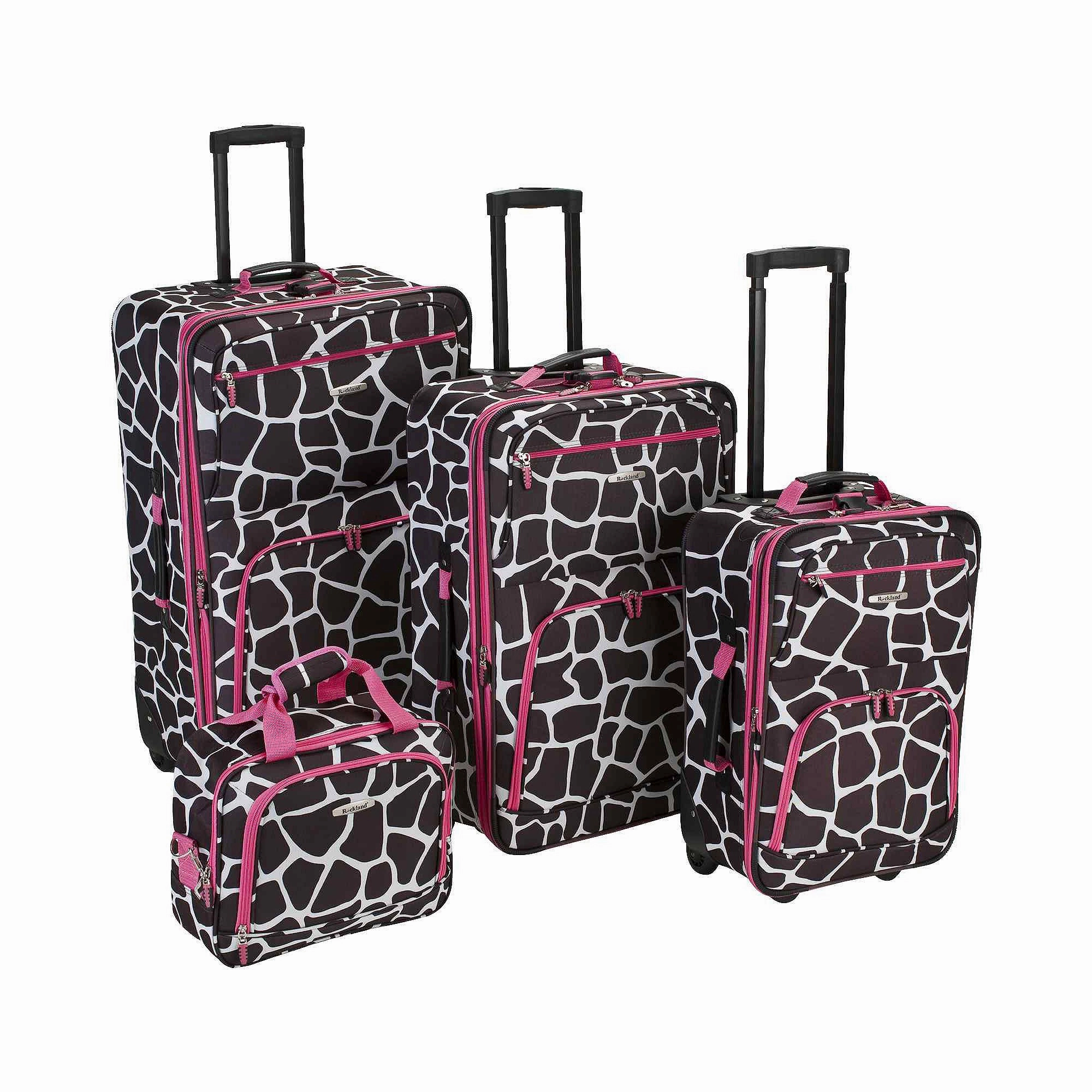 Rockland Fashion 4-Pc. Luggage Set-Animal Print - PINK GIRAFFE ONE SIZE