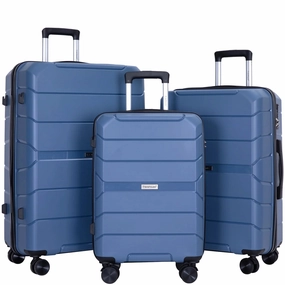 Travelhouse TH6031DB Hardside Luggage 3 Piece Set Hardshell Lightweight PP Suitcase with TSA Lock Spinner Double Wheels Dusty Blue