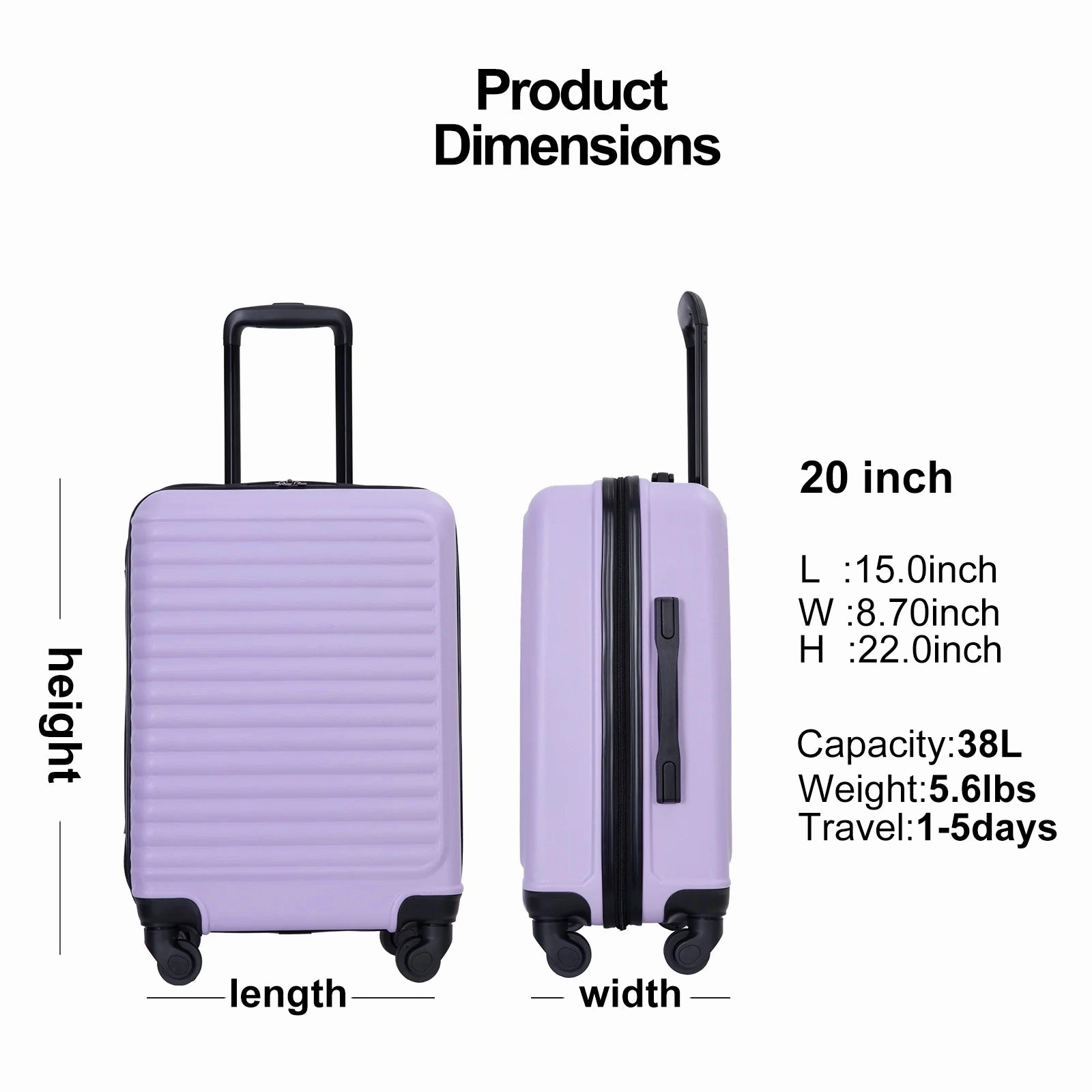 Travelhouse THCO1009LP Hardshell Carry on Luggage 20" Lightweight Hardside Suitcase with Spinner Wheels (Light Purple)