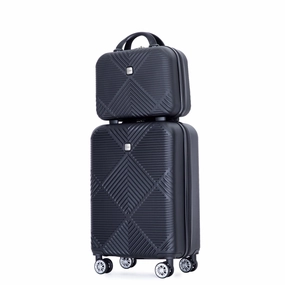 Tripcomp 2302-2Black 2 Pcs Hardside Suitcase with Spinner Wheels Lightweight Carry On Luggage, Black, 14"/20"