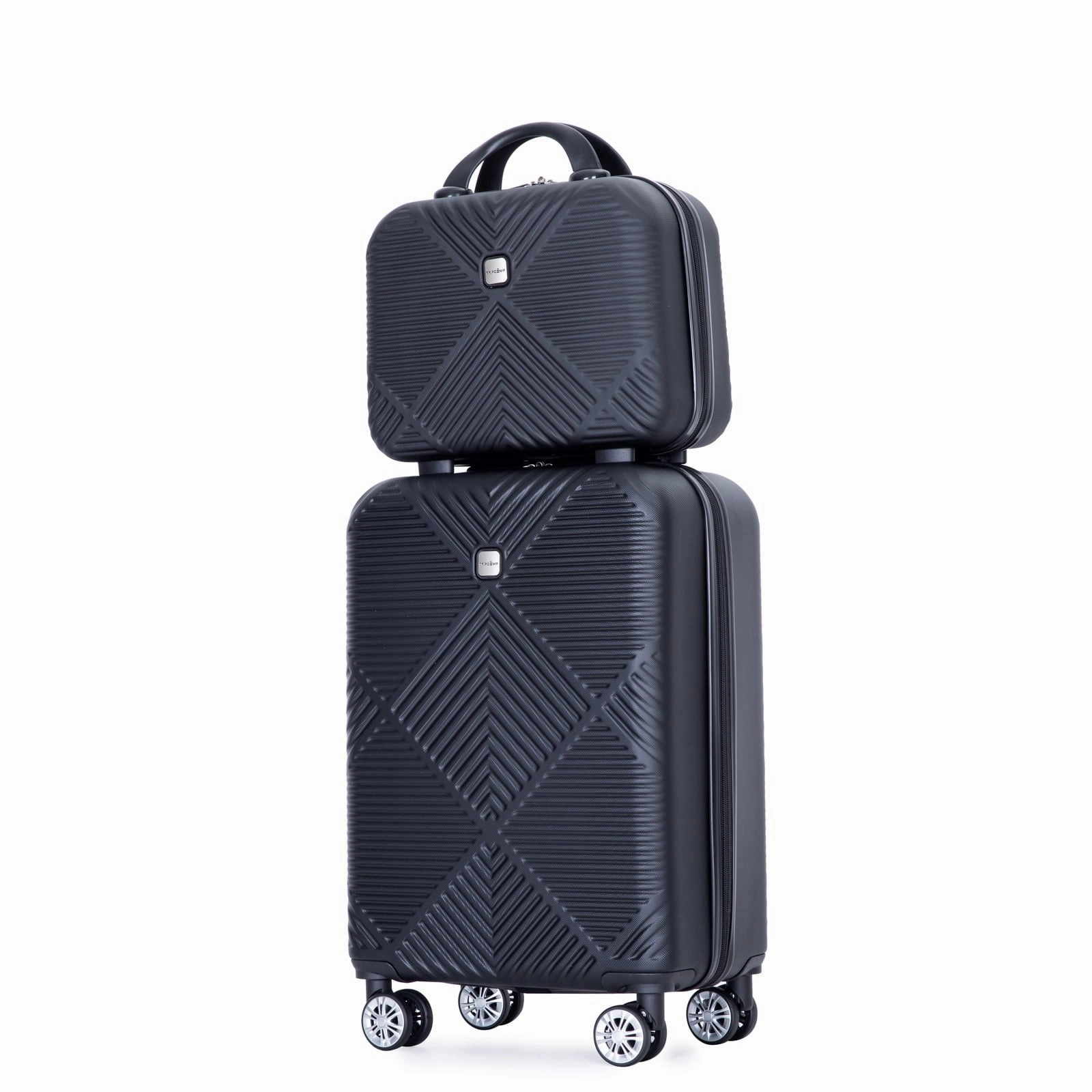 Tripcomp 2302-2Black 2 Pcs Hardside Suitcase with Spinner Wheels Lightweight Carry On Luggage, Black, 14"/20"