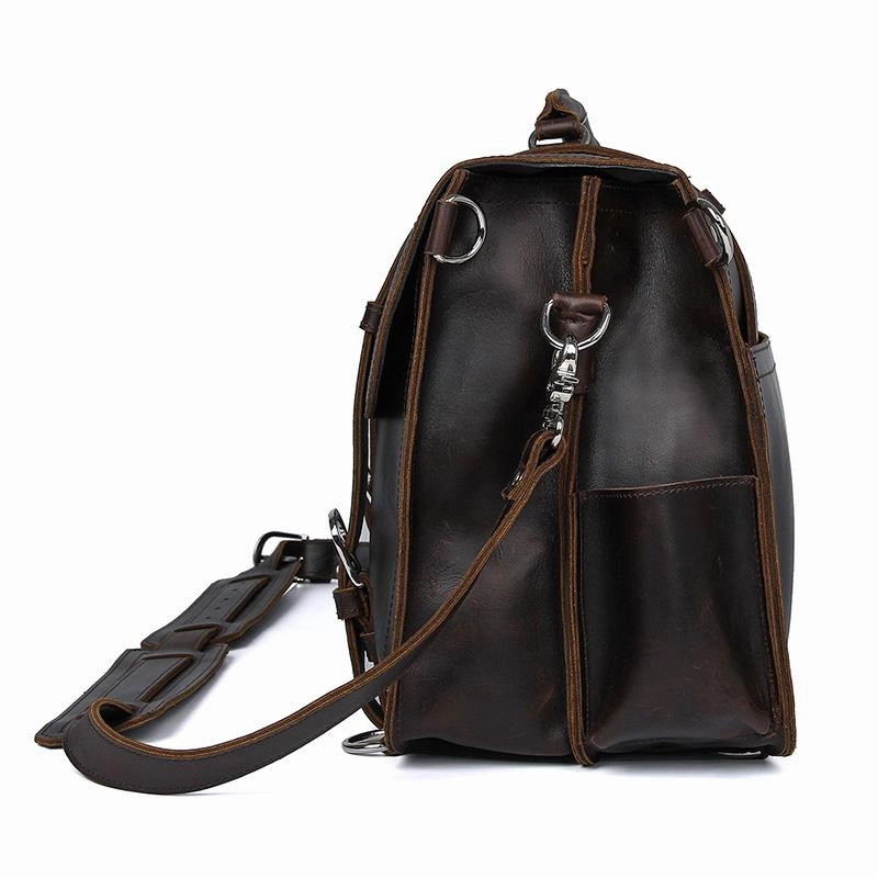 TucciPolo 7072Q Thick Durable Cow Leather Men's Office Briefcase Backpack