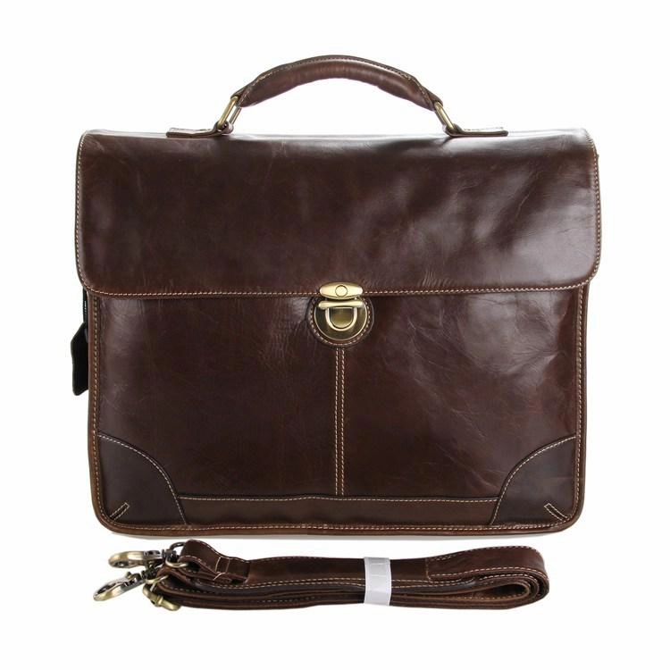 TucciPolo 7091C Classic Vintage Leather Men's Chocolate Briefcase Laptop Messenger Bag