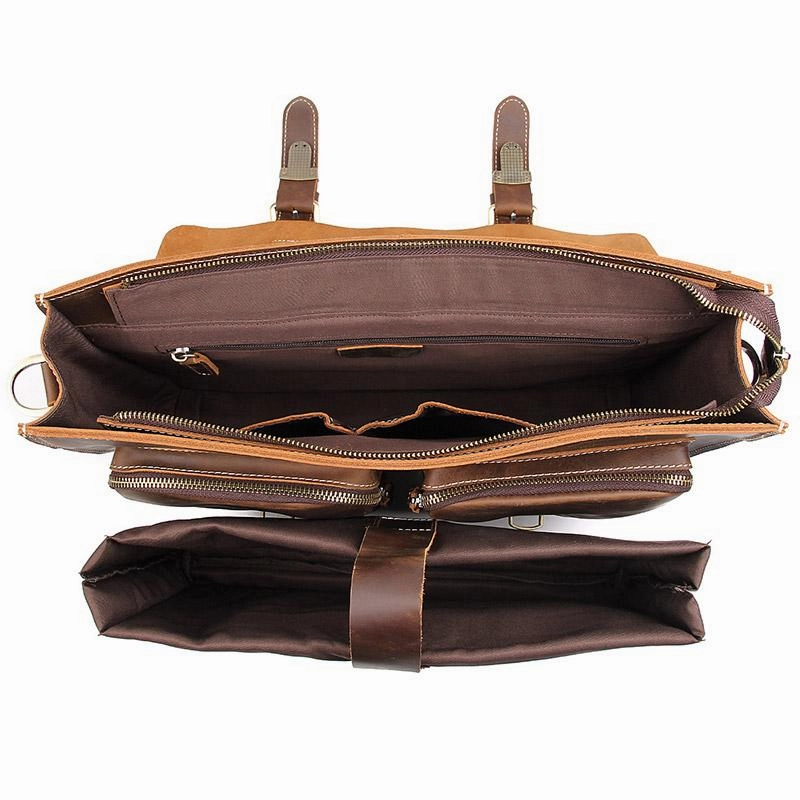 TucciPolo 7105B-1 Crazy Horse Leather Style Men's Briefcase Laptop Messenger Bag