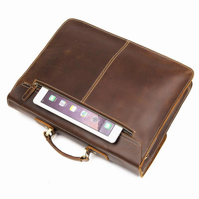 TucciPolo 7105B-1 Crazy Horse Leather Style Men's Briefcase Laptop Messenger Bag